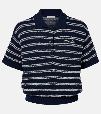 Moncler Logo Striped Cotton-blend Polo Sweater In Blue