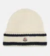 Moncler Logo Stripe Cuff Virgin Wool Blend Beanie