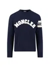 Moncler Cotton Crew Neck Sweater With Ribbed Cuffs And Hem In Blue