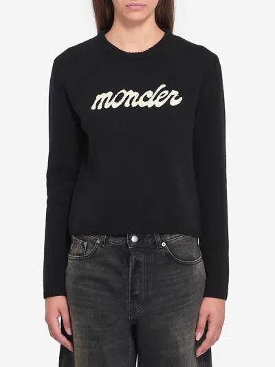 Moncler Logo Sweater In Wool And Cashmere In Black