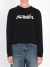 Moncler Embroidered Logo Wool Blend Sweater In Black
