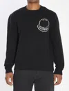Moncler Wool Logo Sweater With Ribbed Crew Neck In Black