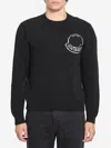Moncler Wool Logo Sweater With Ribbed Crew Neck In Black