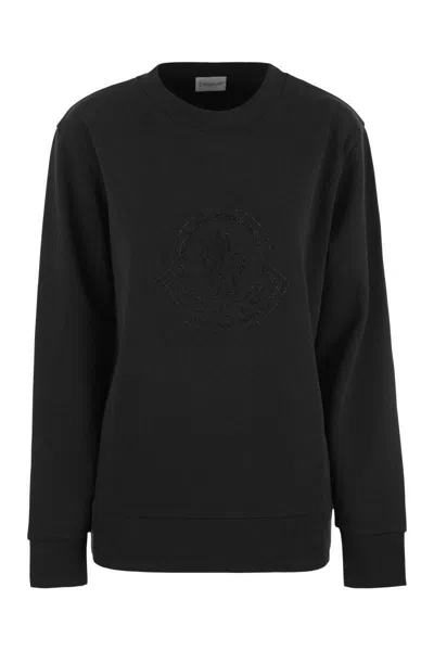Moncler Logo Sweatshirt With Crystals In Black