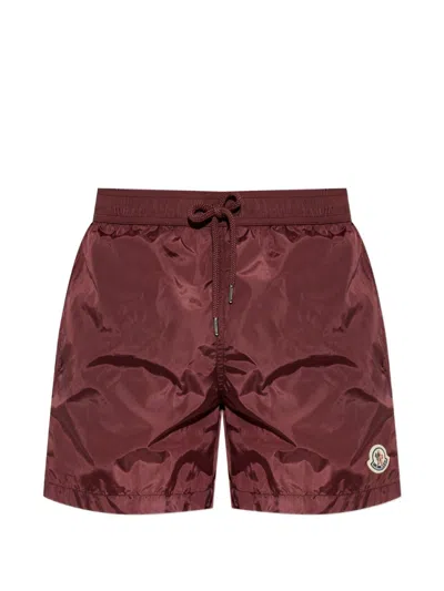 Moncler Logo Swim Shorts In Burgundy