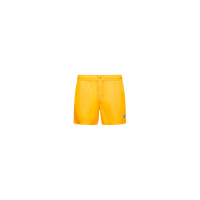 Moncler Logo-patch Swim Shorts In Yellow