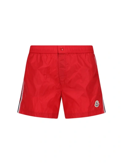 Moncler Logo Swim Shorts In Red