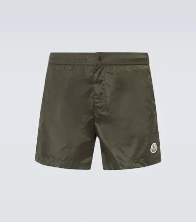 Moncler Logo Swim Trunks In Green