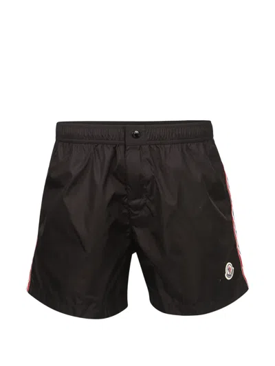 Moncler Swim Shorts Logo Side Stripe Back Pocket In Black