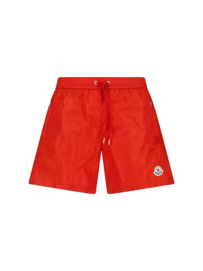 Moncler Logo Swimsuit In Red