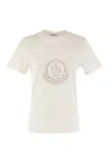 Moncler White T-shirt With Crystals Logo In Gray