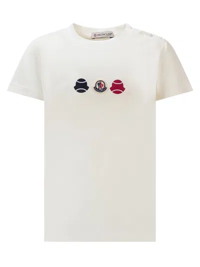 Moncler Babies' Logo T-shirt In Bianco