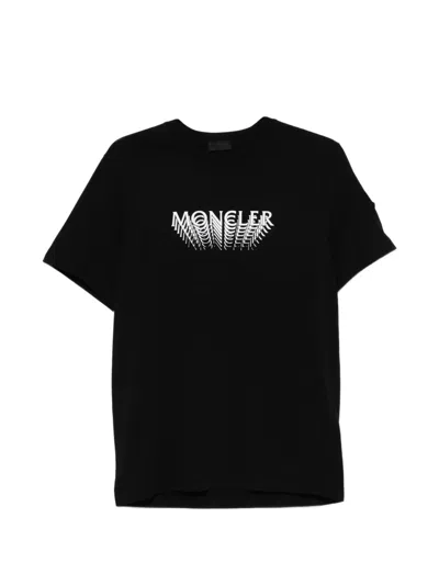 Moncler Cotton T-shirt With Printed Logo On The Front In Black