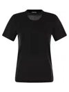 Moncler Women Black T-shirt With Rhinestone Logo In Cotton Woman In Black