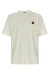 Moncler Cotton Jersey T-shirt With Contrasting Logo Patch In Sand