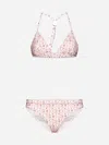 Moncler All-over Logo Printed Triangle Bikini With Adjustable Should In Pink