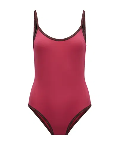 Moncler Logo-tape Swimsuit In Red