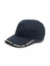 Moncler Boys Black Canvas Logo Cap In Blue
