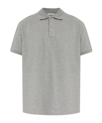 Moncler Logo Trim Polo Shirt In Gray