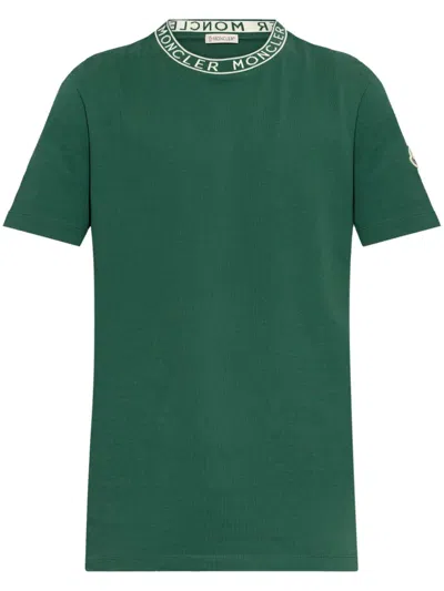 Moncler Cotton Neck Branding T Shirt In Green