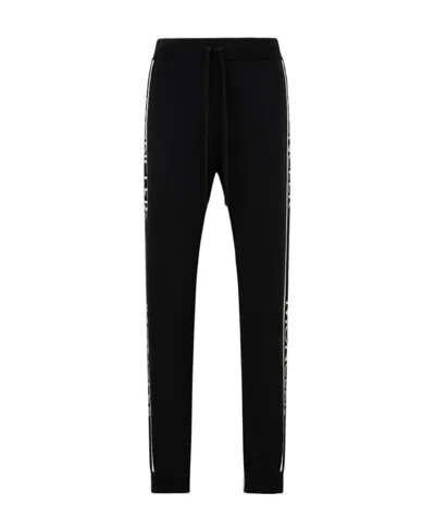 Moncler Logo Trim Wool Trackpants In Black