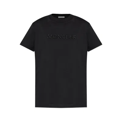 Moncler Cotton T-shirt With Embroidered Tone-on-tone Logo In Black