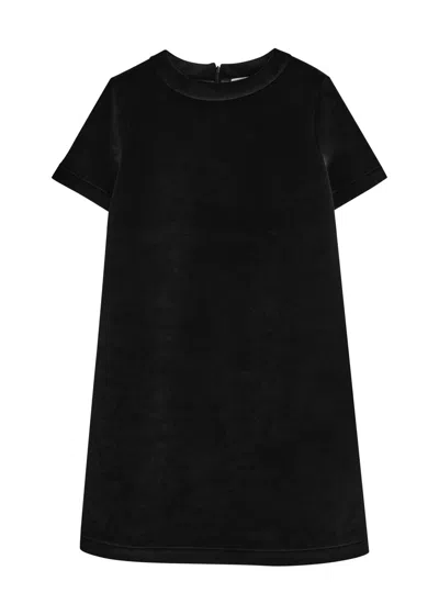 Moncler Logo Velour Mini Dress In Black