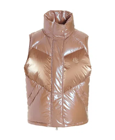 Moncler Logo Vest Down Jacket In Brown
