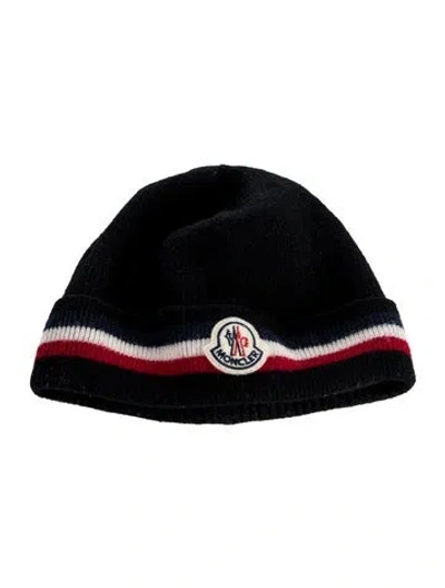 Pre-owned Moncler Logo Virgin Wool Beanie In Black