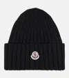 Moncler Ribbed-knit Virgin Wool Beanie In Black