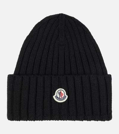 Moncler Ribbed-knit Virgin Wool Beanie In Black