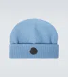 Moncler Logo Virgin Wool Beanie In Blue