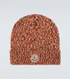 Moncler Logo Virgin Wool Beanie In Brown