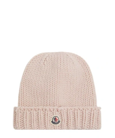 Moncler Logo Virgin Wool Beanie In Metallic