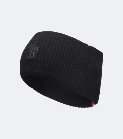 Moncler Logo Virgin Wool Headband In Black