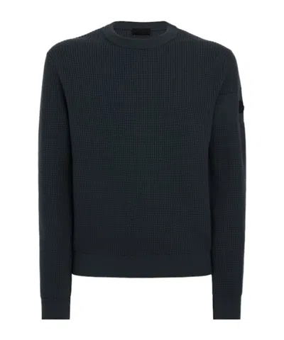 Moncler Logo-patch Waffle-knit Sweater In Blue