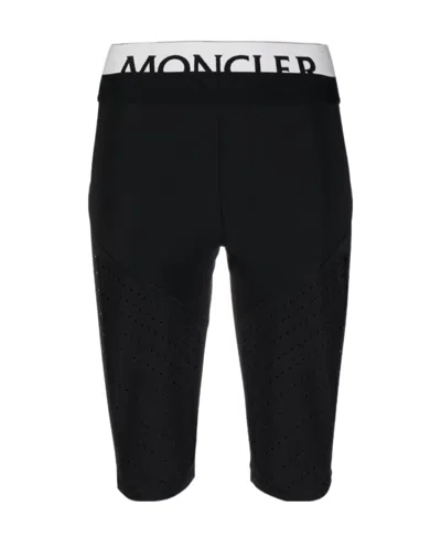 Moncler Logo Waistband Perforated Cycling Shorts In Black