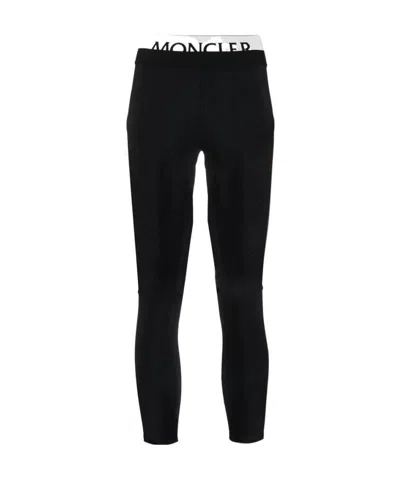 Moncler Logo Waistband Perforated Panel Leggings In Black