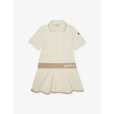 Moncler Kids' Logo-waistband Stretch-cotton Polo Dress 4-14 In Cream