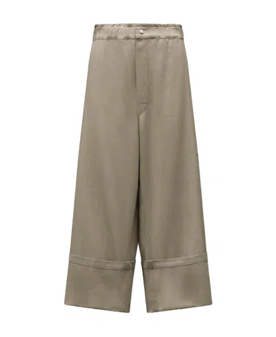 Moncler Logo Wide-legged Ankle Casual Pants In Brown