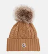Moncler Logo Wool And Cashmere Beanie In Sand