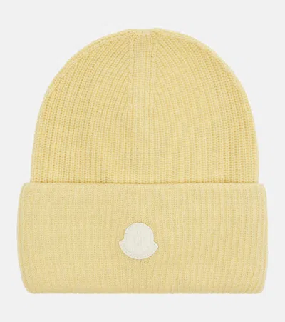Moncler Logo Wool And Cashmere Beanie In Yellow