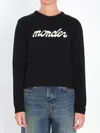 Moncler Cropped Sweater With Contrasting Embroidered Logo In Black