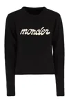 Moncler Cropped Sweater With Contrasting Embroidered Logo In Black