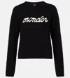 Moncler Embroidered Logo Wool Blend Sweater In Black