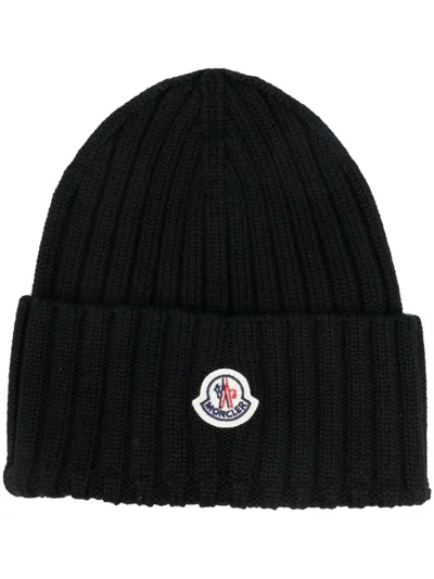 Moncler Ribbed-knit Virgin Wool Beanie In Black