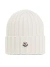 Moncler Logo Wool Beanie In White