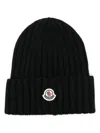 Moncler Wool Logo Ribbed Knit Beanie In Black