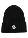 Moncler Wool Logo Ribbed Knit Beanie In Black