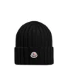 Moncler Mol20933b00036a9327999bb Ribbed Merino Wool Beanie In Black